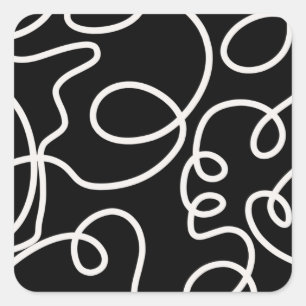 Black And White Abstract Line Brush Strokes Square Sticker
