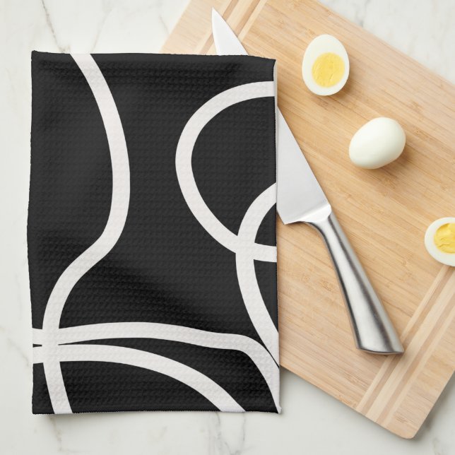Black And White Abstract Line Brush Strokes Tea Towel (Quarter Fold)