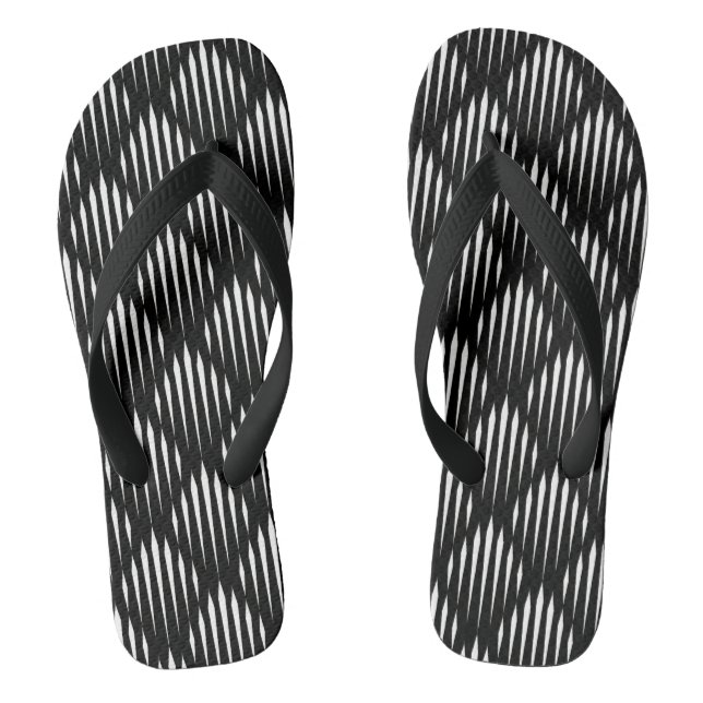Black and White abstract line pattern Flip Flops (Footbed)
