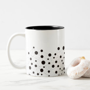 Black and white abstract lines and dots pattern Two-Tone coffee mug