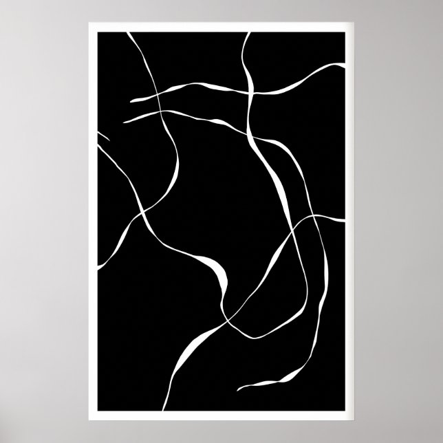 Black and White Abstract Lines Print - Flowing (Front)