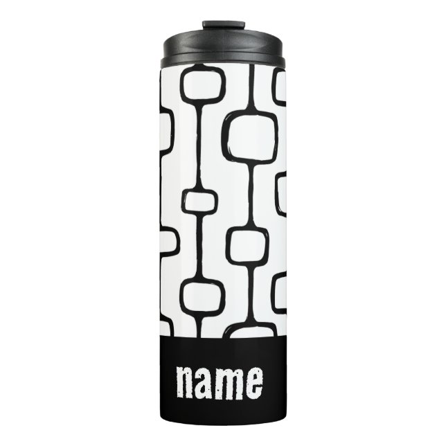 Black and White Abstract Lines  Thermal Tumbler (Front)