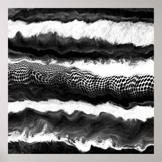 Black and White Abstract Modern Illusion Art  Poster (Front)