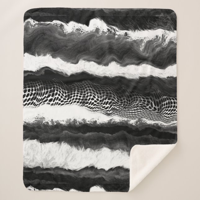 Black and White Abstract Modern Illusion Art   Sherpa Blanket (Front)