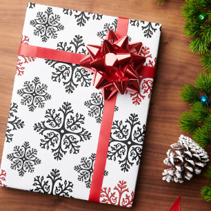 Black and White Abstract Modern Snowflake Pattern  Wrapping Paper