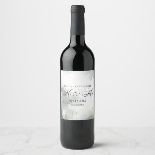 Black And White Abstract Mr & Mrs Wedding Wine Label