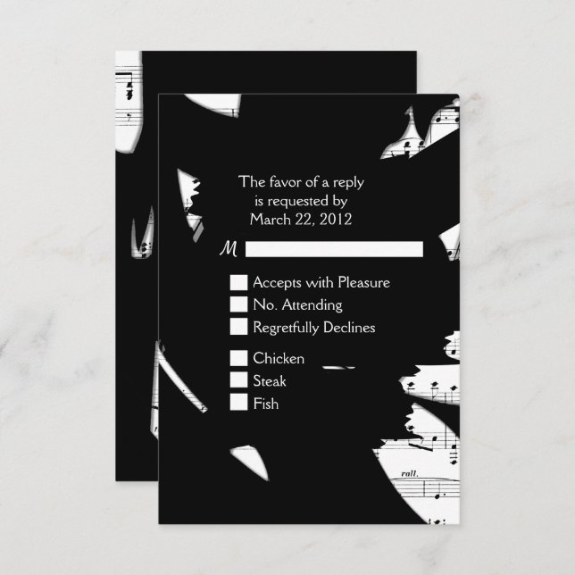 Black and White Abstract Music RSVP w Menu Choice (Front/Back)