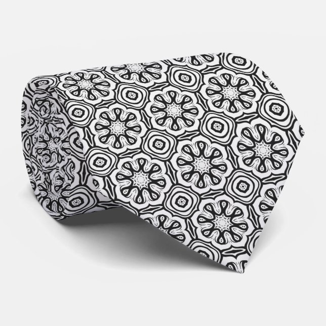 Black and White Abstract Necktie (Rolled)