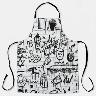 BLACK AND WHITE ABSTRACT PAINTING APRON