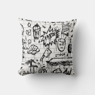 BLACK AND WHITE ABSTRACT PAINTING CUSHION