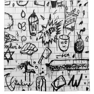 BLACK AND WHITE ABSTRACT PAINTING SHOWER CURTAIN