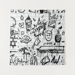 BLACK AND WHITE ABSTRACT PAINTING TAPESTRY