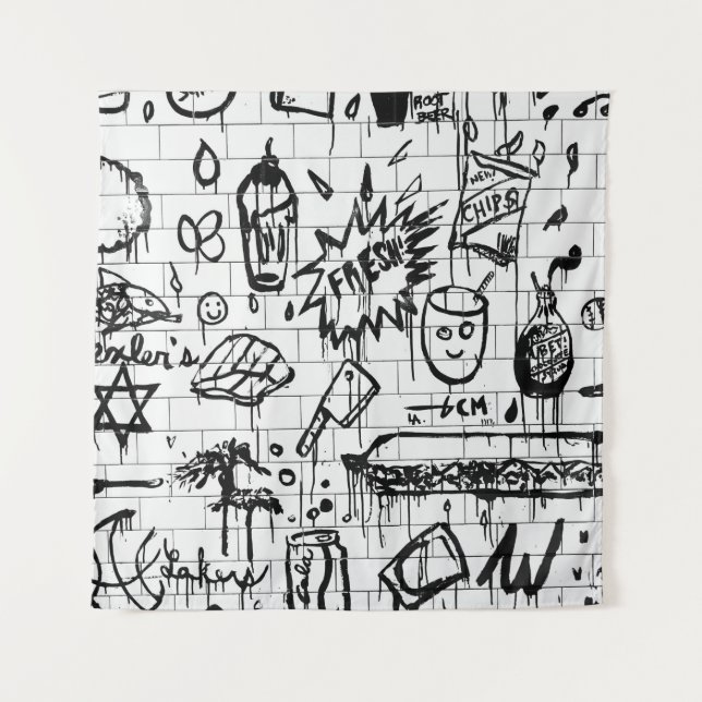 BLACK AND WHITE ABSTRACT PAINTING TAPESTRY (Front)