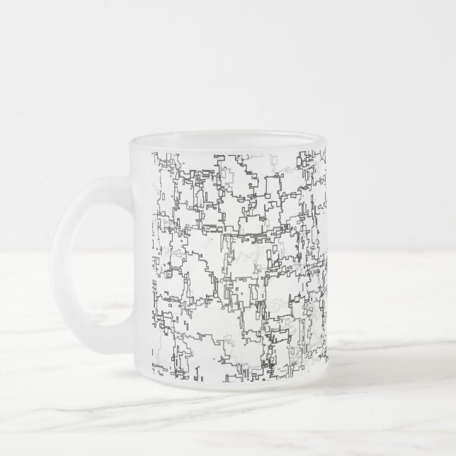 Black and White Abstract Pattern Frosted Glass Coffee Mug (Left)