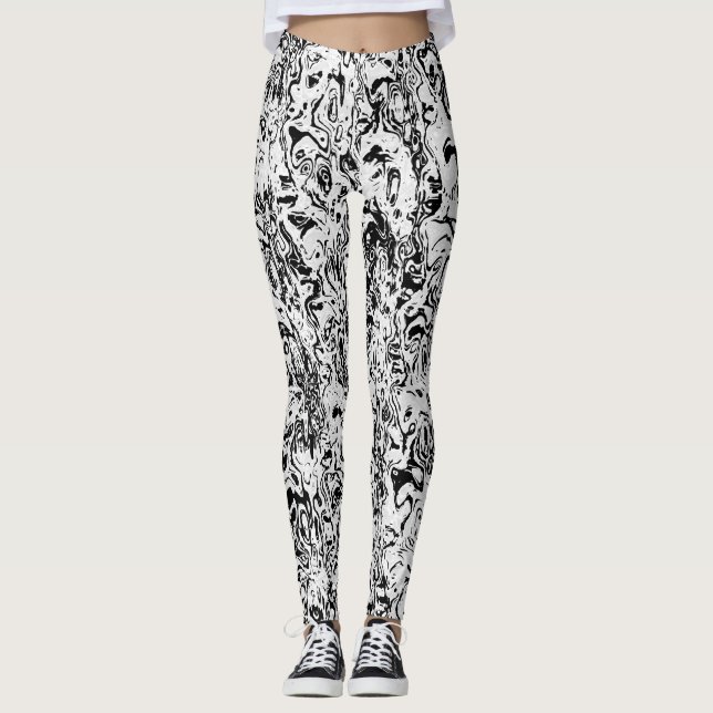 Black and White Abstract Pattern Leggings (Front)