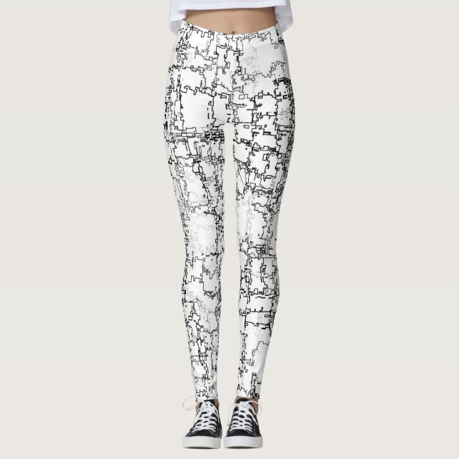Black and White Abstract Pattern Leggings (Front)