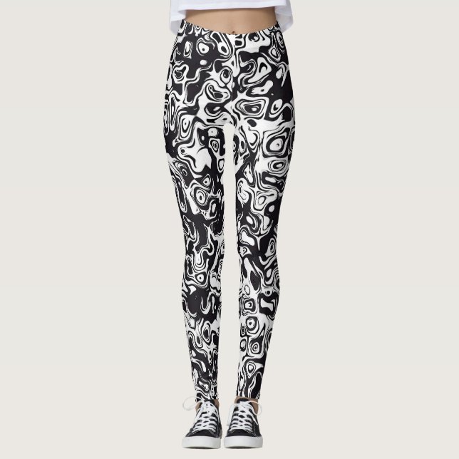 Black and white abstract pattern leggings (Front)