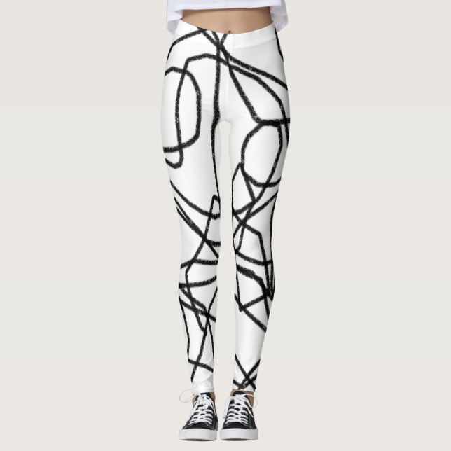 Black and White Abstract Pattern Leggings (Front)