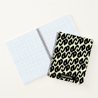 black and white abstract pattern monogram notebook