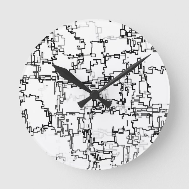 Black and White Abstract Pattern Round Clock (Front)