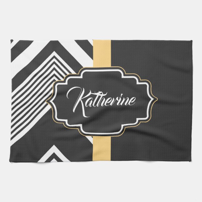 Black and White Abstract Pattern Tea Towel (Horizontal)