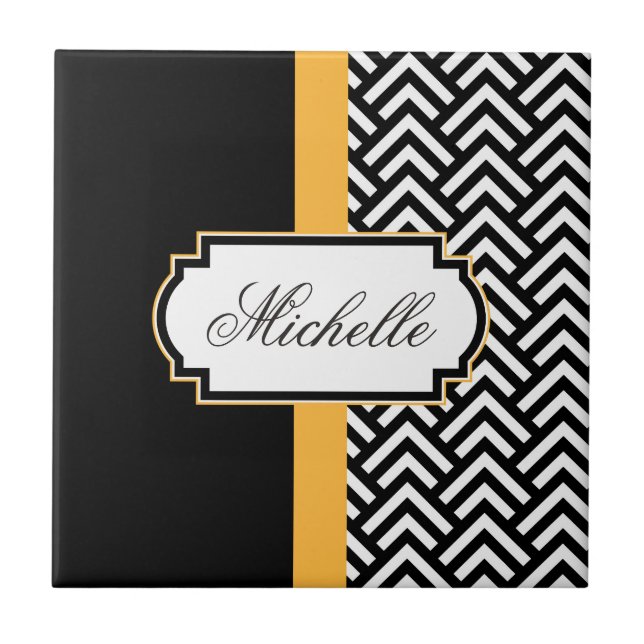 Black And White Abstract Pattern Tile (Front)