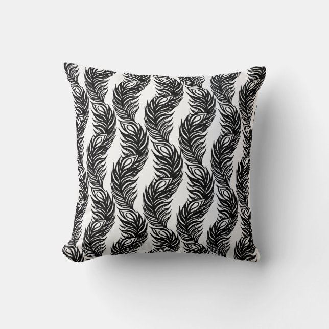 Black and white abstract Peacock feather pattern Cushion (Front)