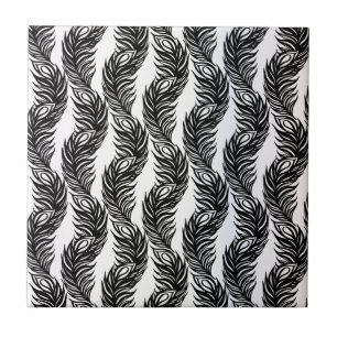 Black and white abstract Peacock feather pattern Tile