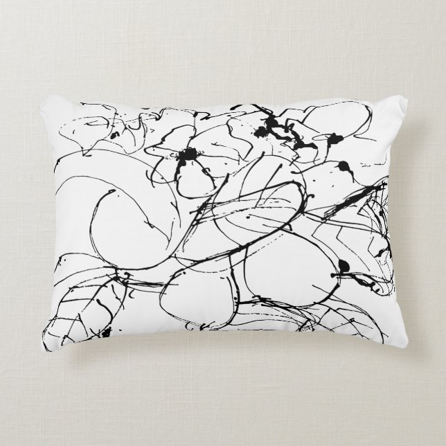 Black and White Abstract Plant Drawing Decorative Cushion (Front)
