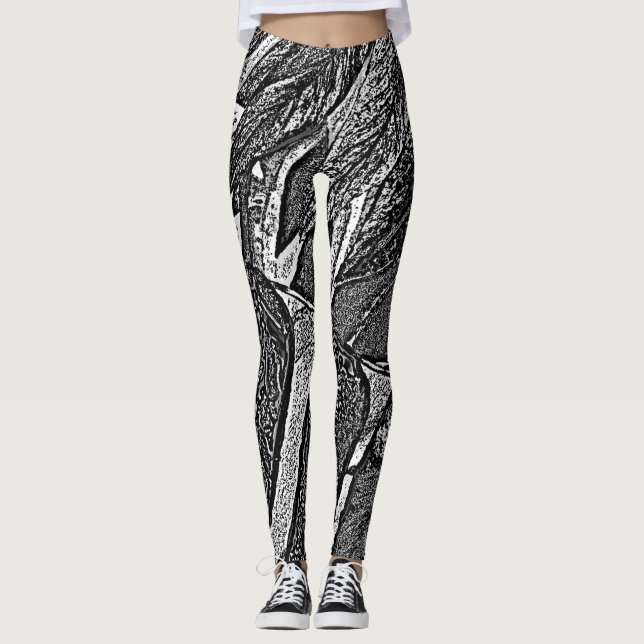 black and white abstract shapes contempory leggings (Front)
