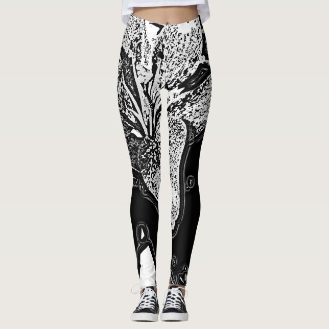 black and white abstract shapes contempory leggings (Front)