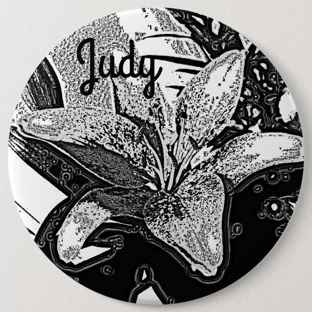 black and white abstract shapes modern silver  6 cm round badge (Front)