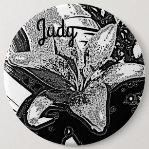 black and white abstract shapes modern silver  6 cm round badge