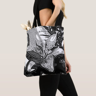 black and white abstract shapes modern tote bag