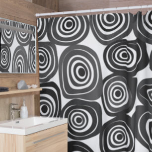 Black and white abstract shapes pattern shower curtain