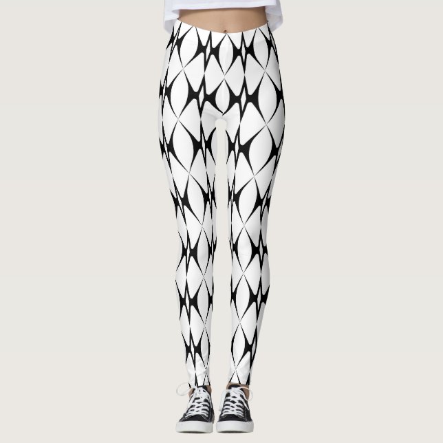 Black and white abstract snake scale pattern leggings (Front)