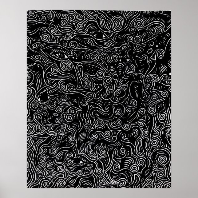 Black and white abstract spirals and Eye Poster (Front)