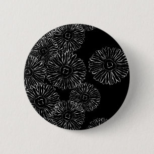 Black and white abstract spring flowers 6 cm round badge