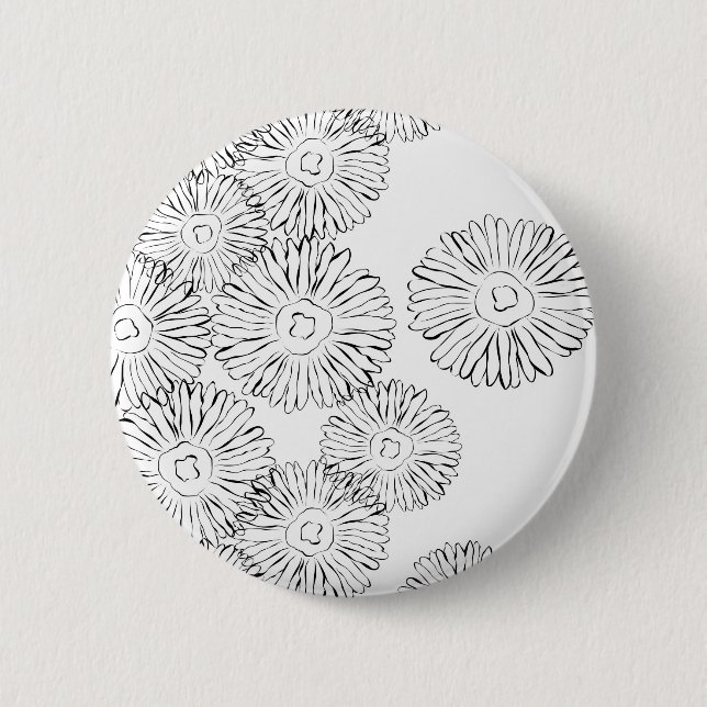 Black and white abstract spring flowers 6 cm round badge (Front)