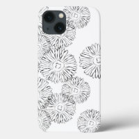Black and white abstract spring flowers