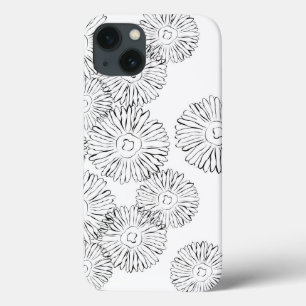 Black and white abstract spring flowers iPhone 13 case