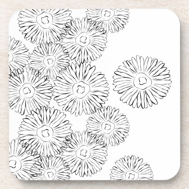 Black and white abstract spring flowers coaster (Front)