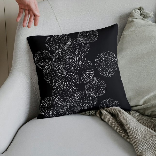 Black and white abstract spring flowers cushion (Creator Uploaded)
