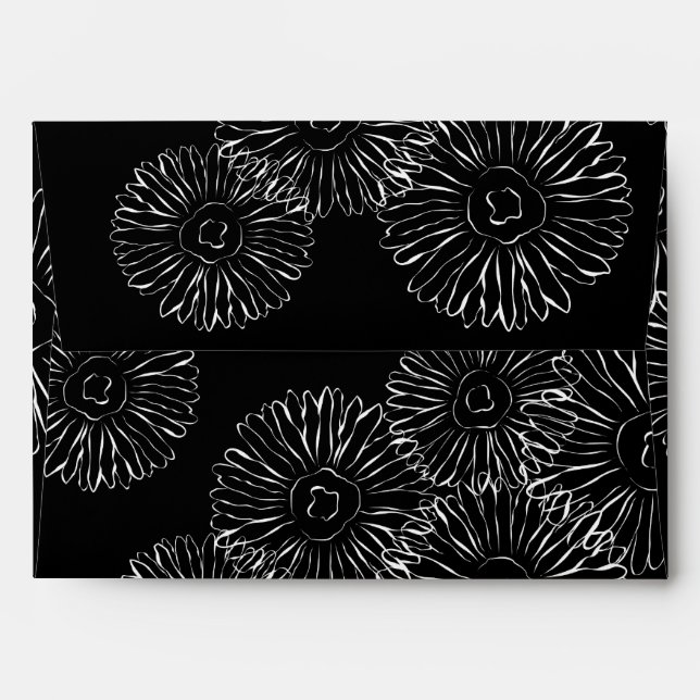 Black and white abstract spring flowers envelopes (Back (Top Flap))