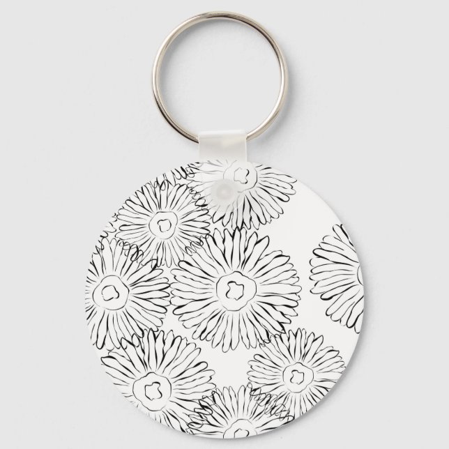 Black and white abstract spring flowers key ring (Front)