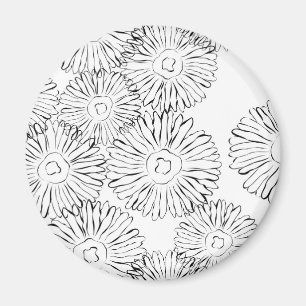 Black and white abstract spring flowers magnet