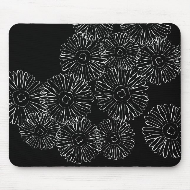 Black and white abstract spring flowers mouse mat (Front)