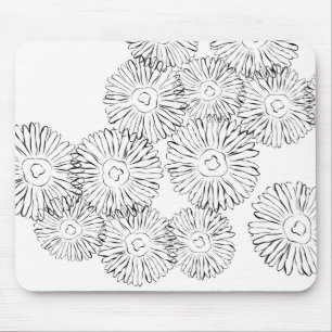 Black and white abstract spring flowers mouse mat
