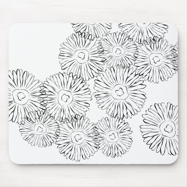 Black and white abstract spring flowers mouse mat (Front)