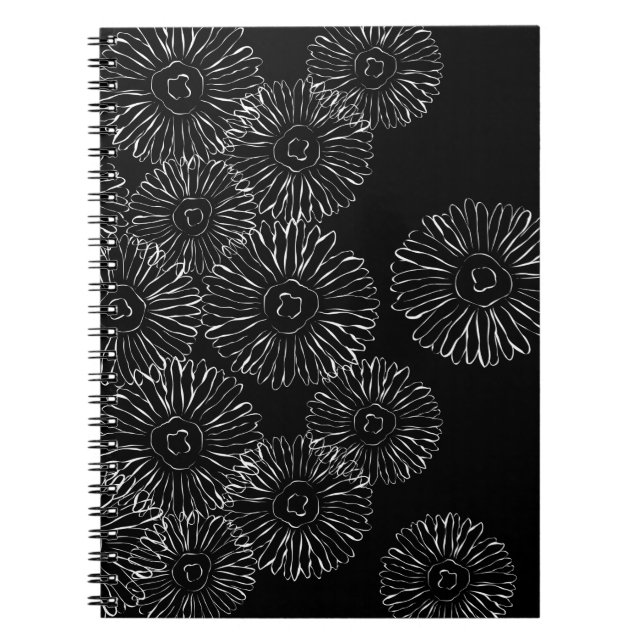 Black and white abstract spring flowers notebook (Front)